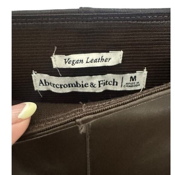 Abercrombie And Fitch Vegan Leather Pants Flare Slim Split Hem Dark Brown Size M - Picture 8 of 10